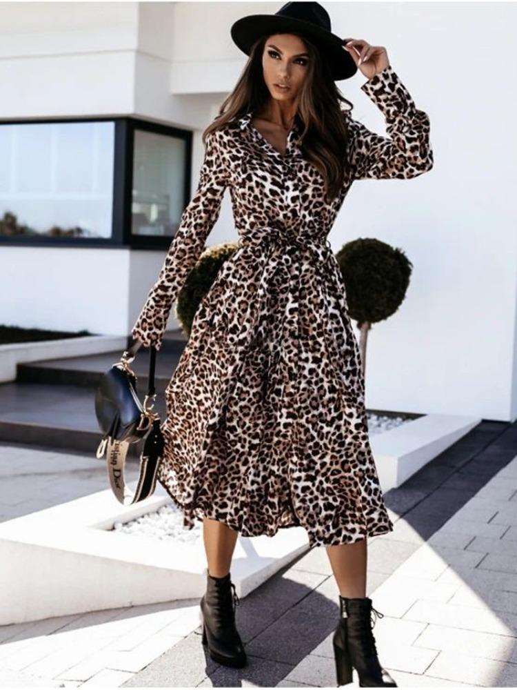 Herbst Winter Langarm V-Ausschnitt Mode Print Langes Kleid Bequem Leicht Hohe Wiedererkennung Elegant Schlankmachend Schmeichelhafte Passform