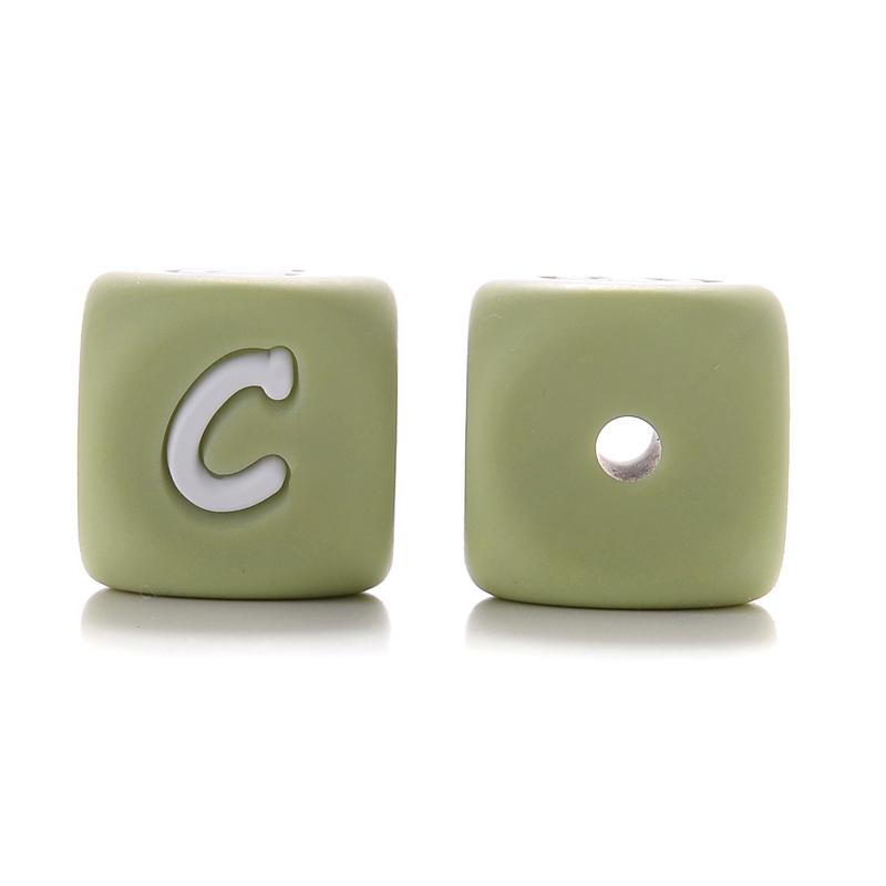 10Pcs 12mm Sage Silicone Alphabet Letter Beads 26 English Letter Baby Name Beads Teething Pacifier Chain Silicone Baby Teether