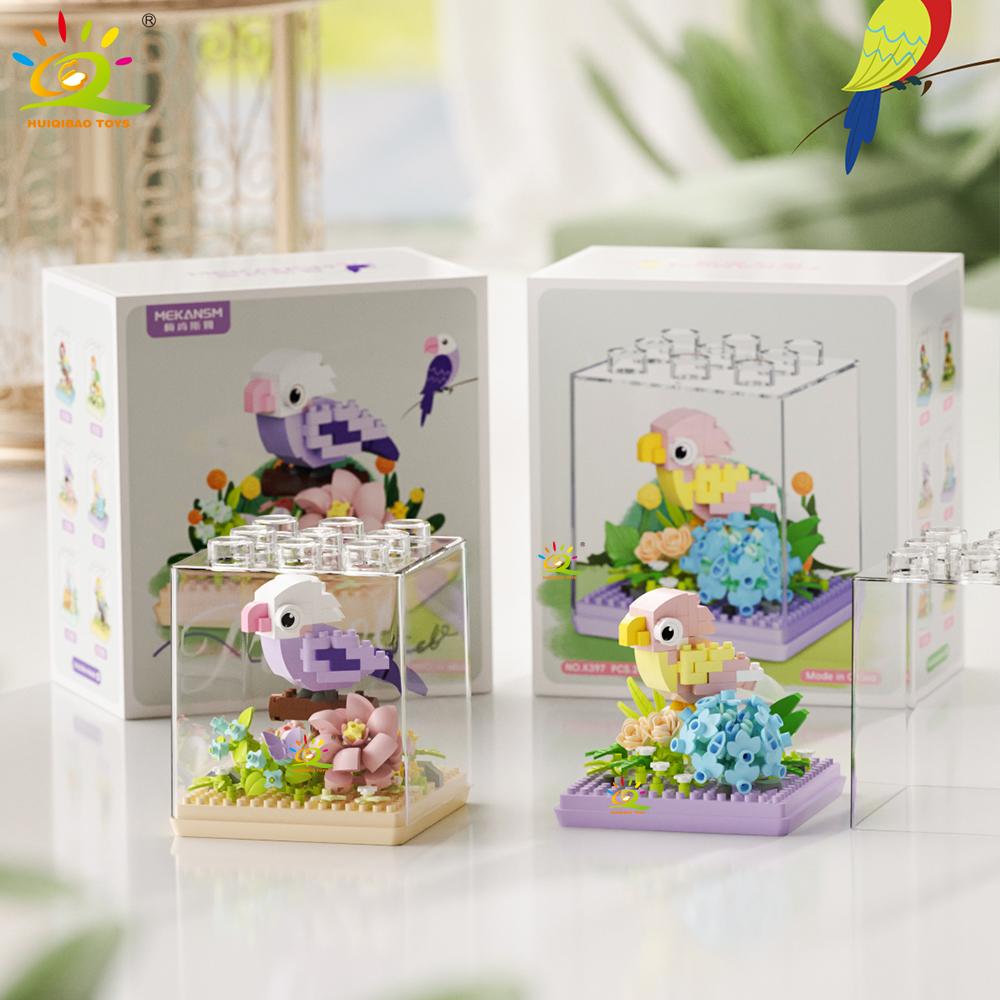 Non-Toxic Moc Parrot Bird Flower With Display Box Micro Building Block Mini Diamond Model Brick Toy For Children Desk Decor.