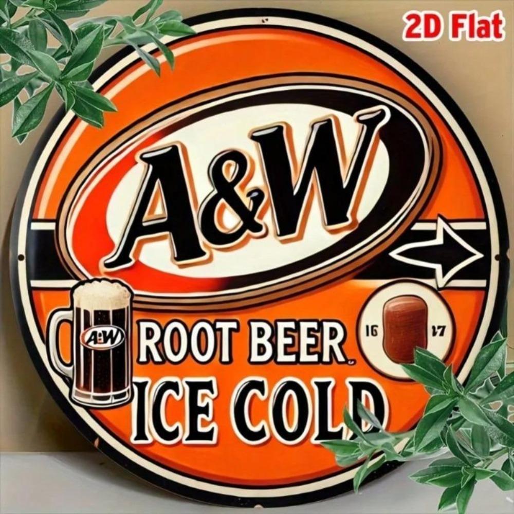 Vintage A&W Root Beer 2D Aluminum Tin Sign 7.8 Inch Retro Wall Art Home Decor