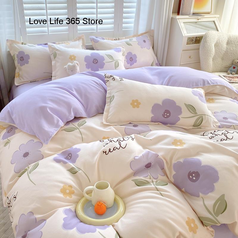 INS Double-sided Availability Pink Blue Cute Cat And Rabbit Bedding Set Duvet Cover Sheets With Pillowcases Full Size Bedroom