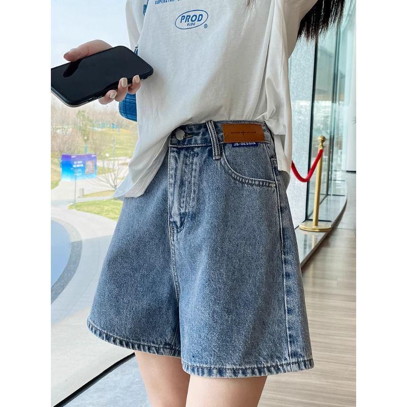 

Women s Retro Blue High-Waist Denim Shorts - Summer 2025 A-Line Wide Leg Slim Fit S (Recommended for 85-98 jin) синий