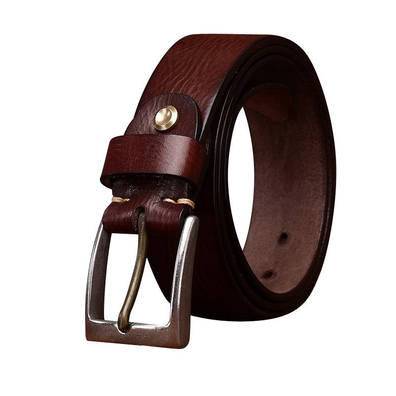 Belt Men's British Retro Distressed Emboss First Layer Cowhide Leather Hong Kong Style Arts Casual Jeans Belt Men's