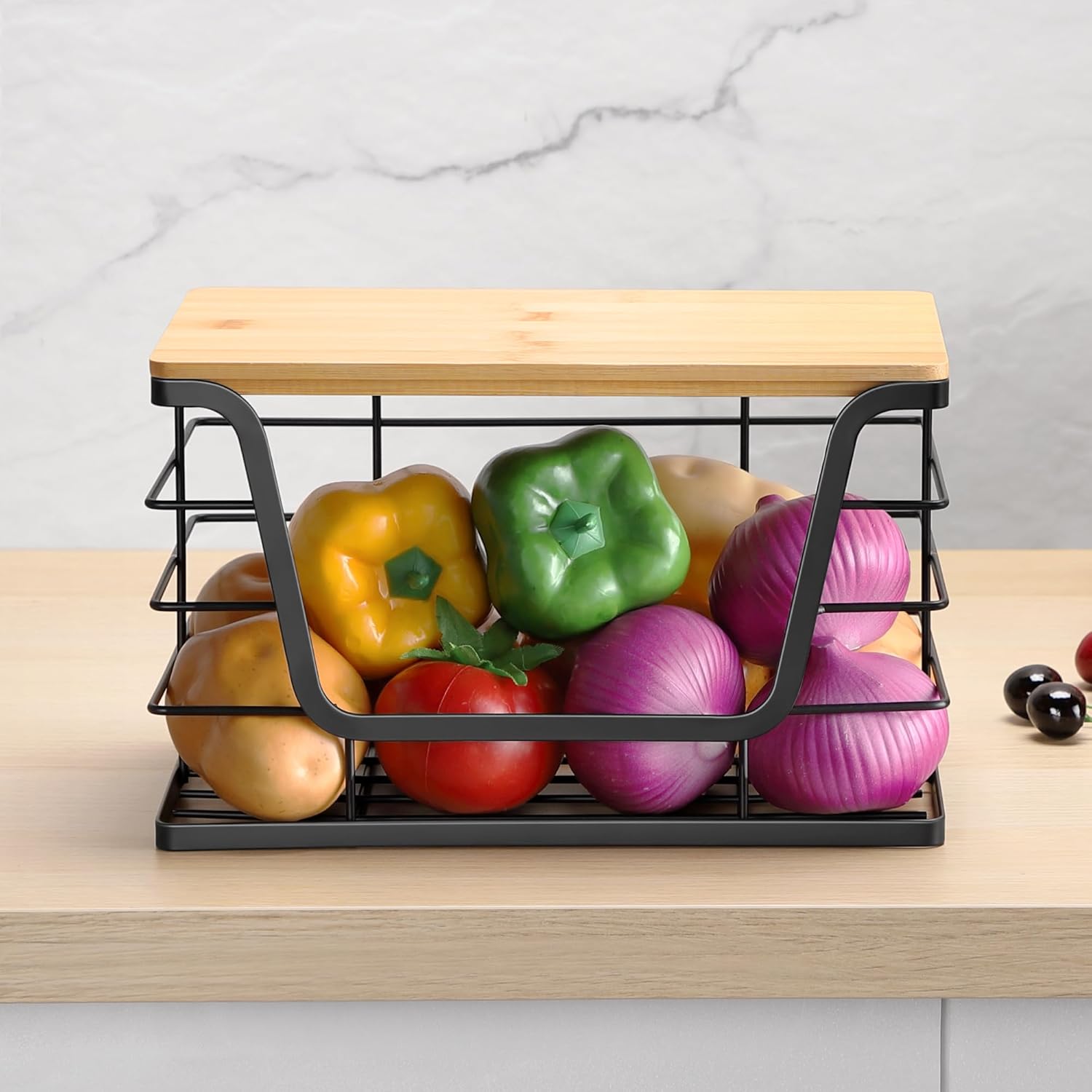 

Storage Stackable Kitchen Laundry Organizers with Bamboo Top, Large Trash Bag Holder and Small Garbage Bag Dispenser for Countertop Organization small、 чёрный