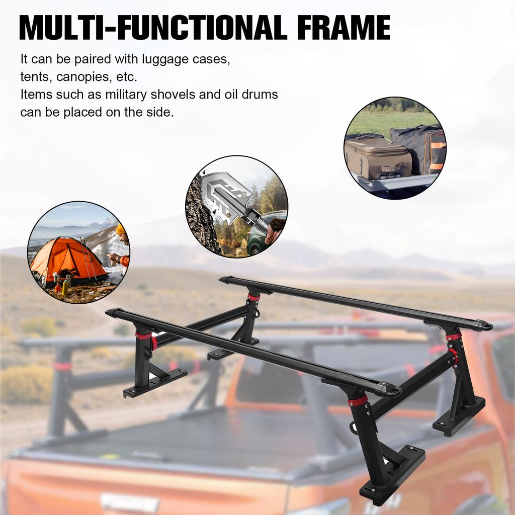 Aluminum 18-28in Height-Adjustable Truck Ladder Rack Truck Bed Rack Ladder Cargo Rack for Ford F-Series/Ram/Tacoma/Tundra/Canyon