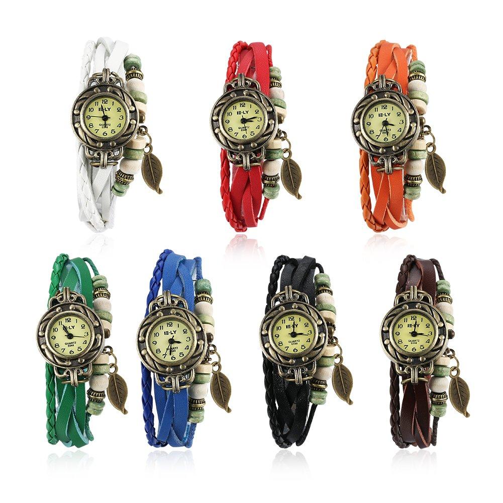 Jewelry Brand Popular Bracelet Retro Leather Genuine Leather Bracelet Watch Braided Handmade Color Orange Retro Leaf Plant Leaf Bracelet Watch Men's