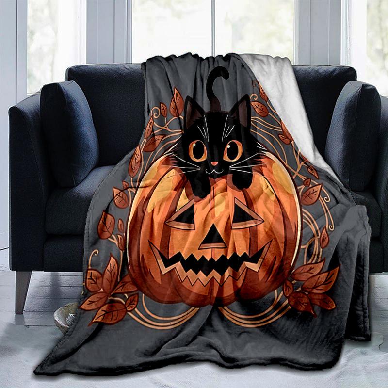 1pc Pumpkin and Flowers Cat Blanket  Seasonal Home Decorative Throw for Room, Gift Idea for Friend, Living Room, Travel, Camping, Car Blankets