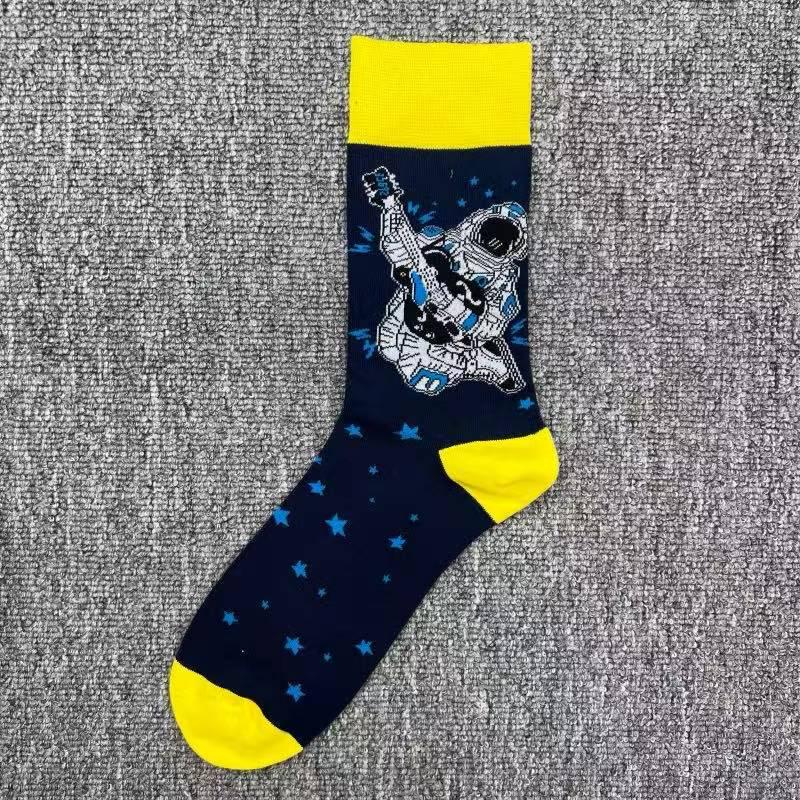 Happy Socks Men's Colorful Cartoon Astronaut Planet Floral Mid-Calf Socks, Large Size - Trendy Swedish Brand.
