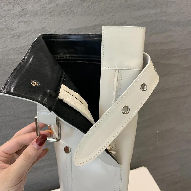 Eilyken New Wedges Heels Women Knee High Boots Designer Belt Buckle Long Booties Street Winter Shoes Zapatos De Mujer