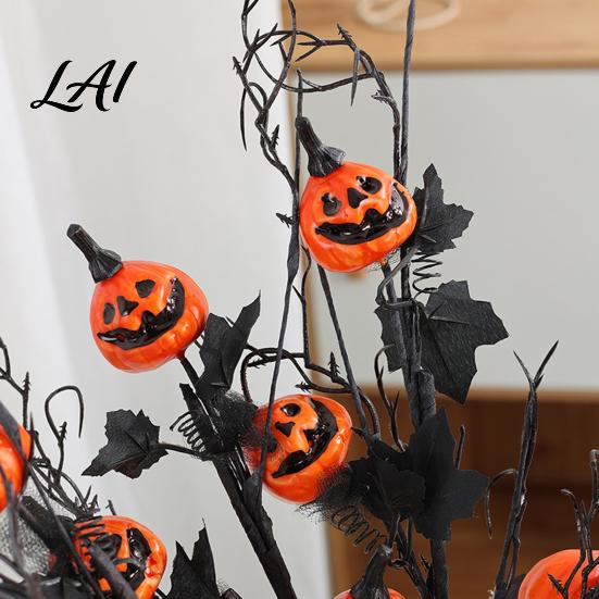 Spooky Halloween Home Decor Artificial Pumpkin Stems Black Branch with Maple Leaves Fake Vase Centerpiece Gothic Floral Arrangement for Vase Indoor
