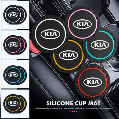 For 2Pcs Car Logo Silicone Coaster Anti-Slip Water Cup Drink Mat Auto Accessories Ceed Sportage Rio K5 K2 Optima Cerato