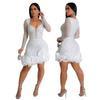 CY901011 European and American Hot Diamond Bubble Bead Dress Short Skirt Women, Fashionable Long-sleeved Square Collar