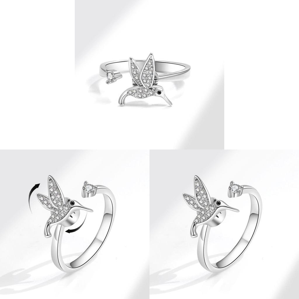 Copper Zirconia Adjustable Bird Design Anxiety Relief Ring For Women Summer