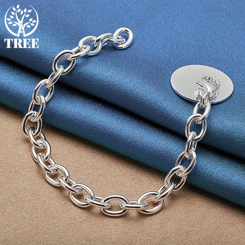 925 Sterling Silver Circle Tag Bracelet Woman Jewelry