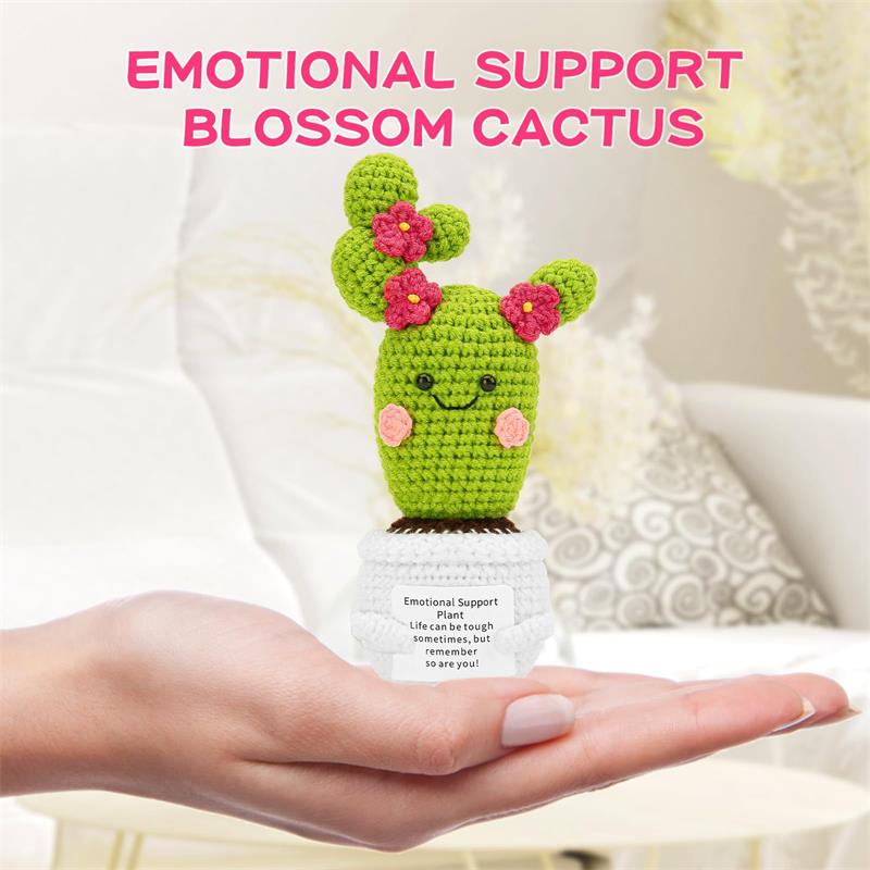 Handmade Emotional Support Pickle Gift, Cucumber Crochet Inspirational Gifts with Wooden Base, Cute Knitted Cucumber Funny Pickle