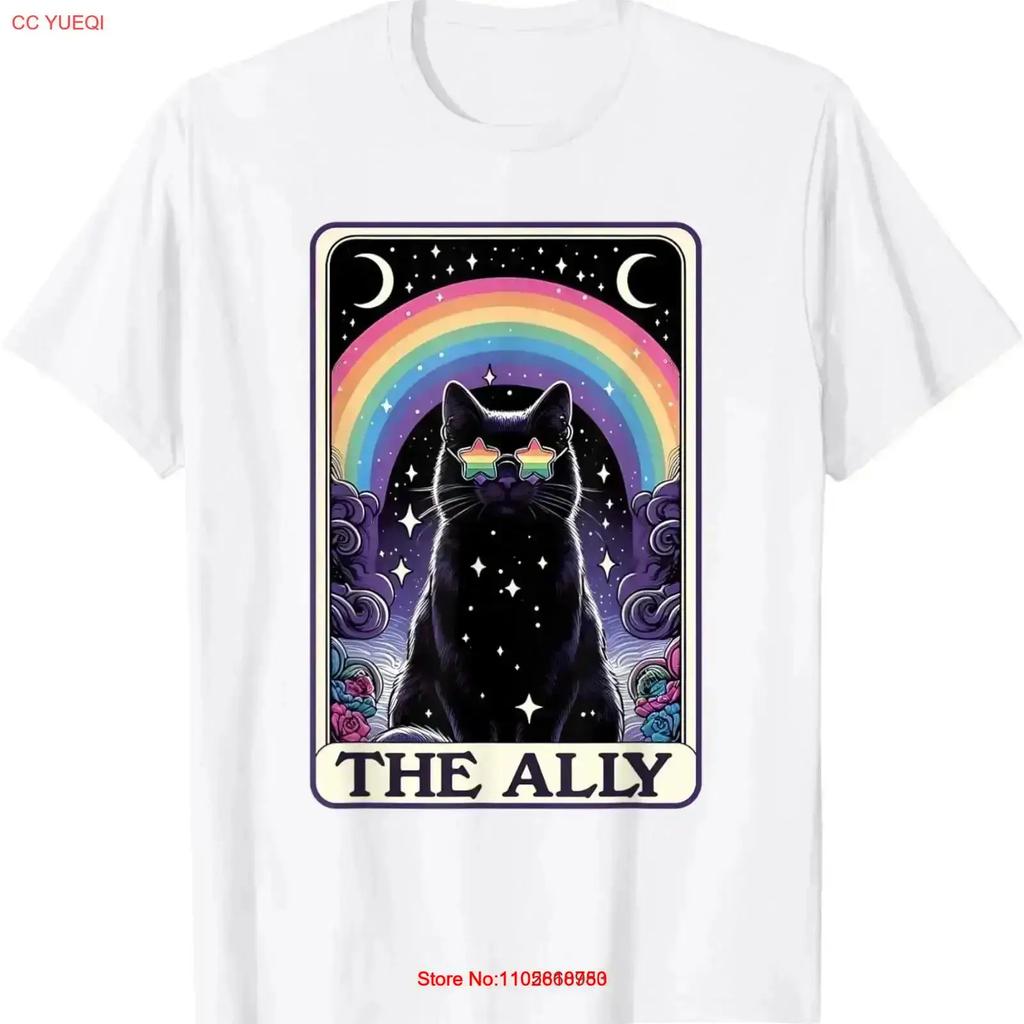 Ally Cat Pride Tarot Card Lgbtq Sunglasses Gay Funny Lesbian T Shirt Vintage Fashion Stretched Versatile Graphic Soft