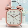 Student 3-inch Square Metal Bell Ring Alarm Clock Home Bedside Sweep Second Night Light Clock Quartz Clock