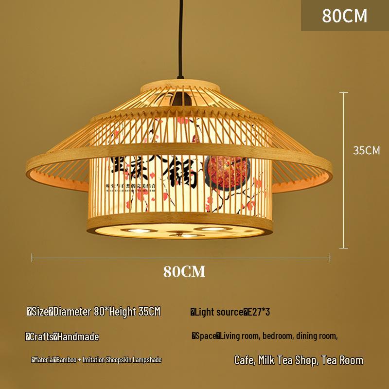 Retro Bamboo Pendant Lamp for Restaurants and Hotels - Chinese Style with Spotlight