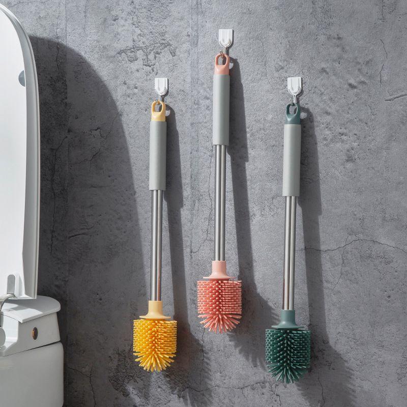 Silicone Toilet Brush Household Sponge Long Handle No Dead Corners Toilet Brush Bathroom Hanging Cleaning Brush