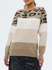 Animal Print Color Block Crewneck Casual Knit Sweater Women's Fall Winter New Arrivals Long Sleeve Base Layer