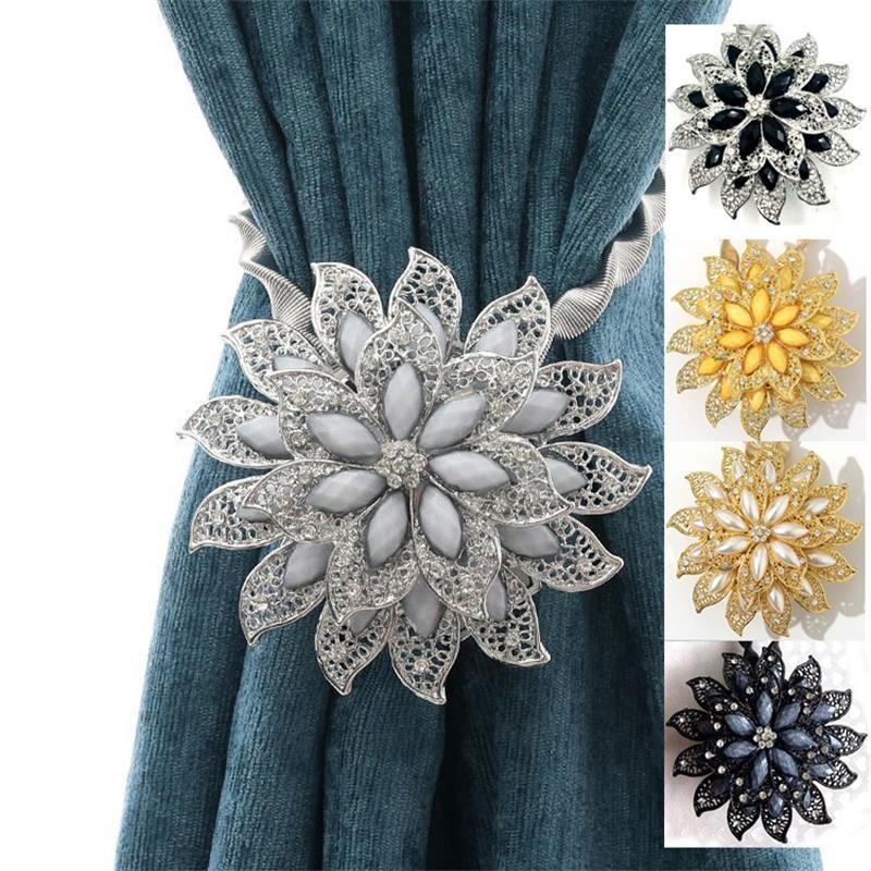 Fermatenda A Molla Con Perle Metalliche Oro 2 Pezzi - Fermacoda Decorativi Per Tende Piccole E Grandi, Lacci Per Tendaggi Senza Fori, Eleganti E Semplici Da Usare