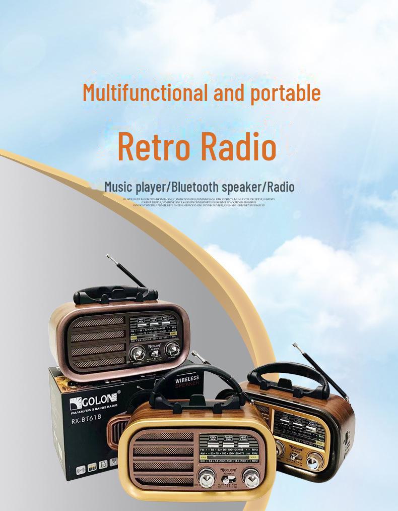 Boxă Bluetooth retro cu subwoofer, suport pentru telefon wireless, audio de înaltă calitate, radio convenabil cu alimentare solară