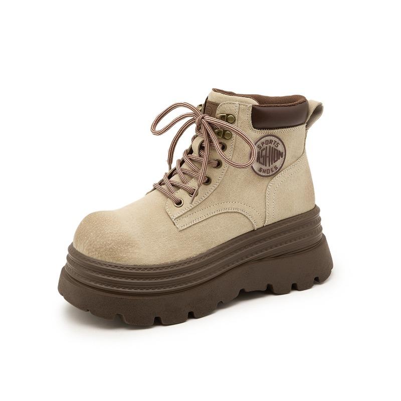 

2576 Height increase 8 Martin boots Women s leather thick-soled autumn thin retro short boots New rhubarb boots 40 абрикосовый