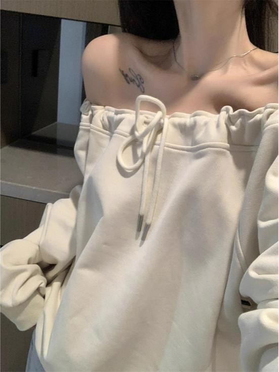 Koreanischer Stil Off-Shoulder Langarm Casual Sweatshirt für Damen - Frühling, Herbst, Winter Trend