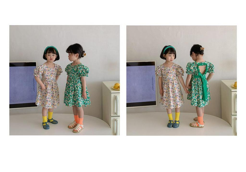 Korean Girls' Heart Cut-Out Floral Cotton Dress - Summer 2026 Collection