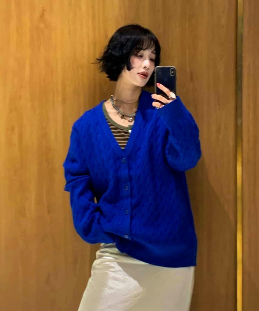 Generalidea Man Essential Minimal Cable V-Neck Cardigan [Blue] / Sbe1M04004