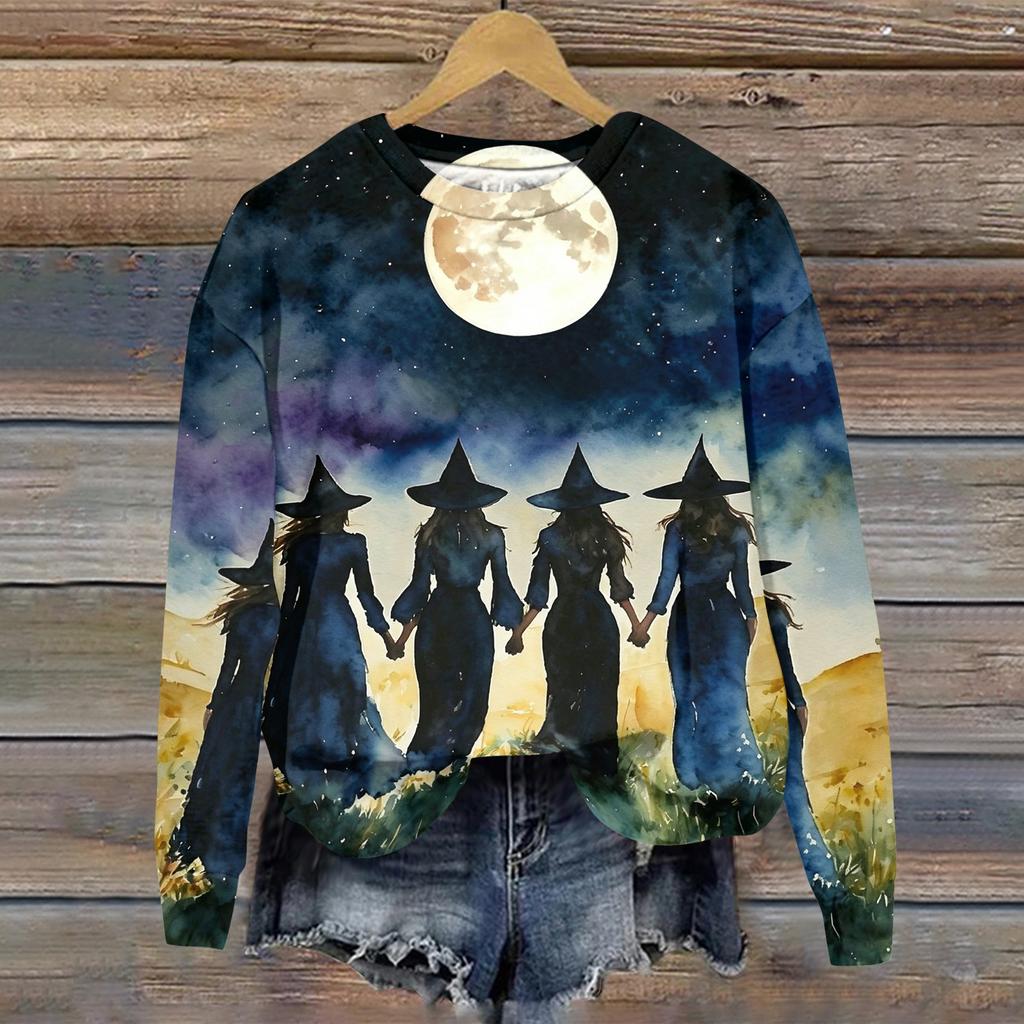 Women's Halloween Print Long Sleeve Neck T-Shirt