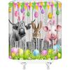 Easter Farmhouse Shower Curtain Bunny Colorful Eggs Rabbit Cute Rustic Animal Cow Pig Spring Holiday Vitange Wooden Plank Bull Bathroom Curtain Set
