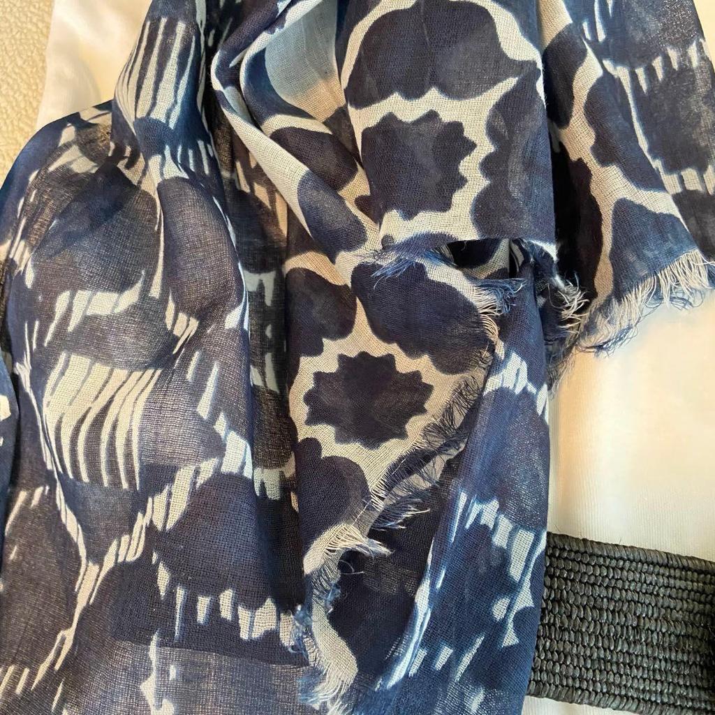 Used 100% Cotton Large Stole Summer Scarf Imported Long Stole Navy