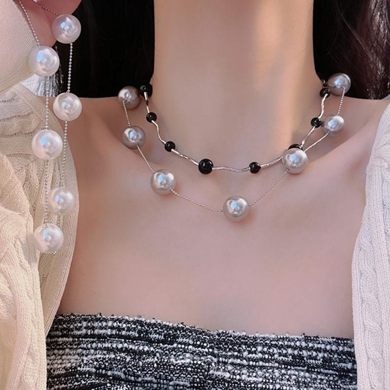 Unique Imitated Pearls Neckchains Stylish Clavicle Chain Adornment Beaded Necklace Party Neck Jewelry for Women Girls