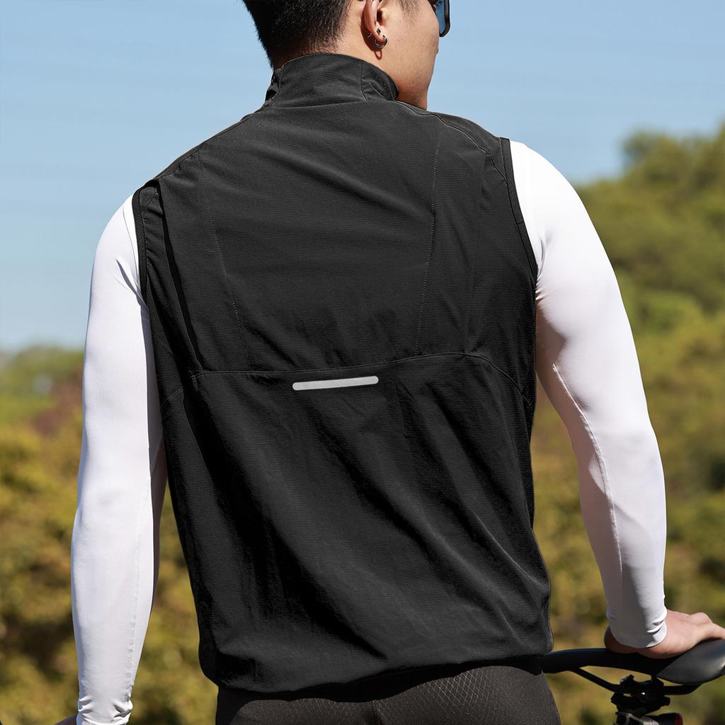 Reflective Cycling Vest with Chest Pocket Windproof Gilet for Running Hiking Biking Black EU Size S