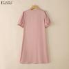 ZANZEA Women Casual Ruffles Splice Round Neck Summer Short Sleeve Dress