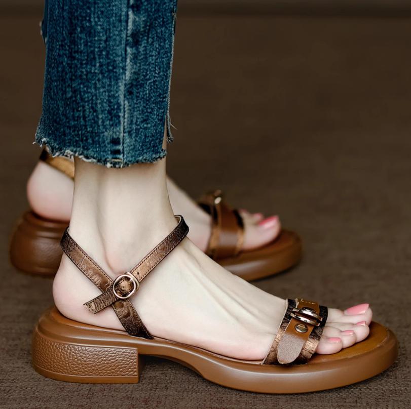 Summer Fashion New round head Stiletto Heel Shallow Mouth Breathable PU Comfortable Elegant Women's Shoes Sexy Sandals Slides