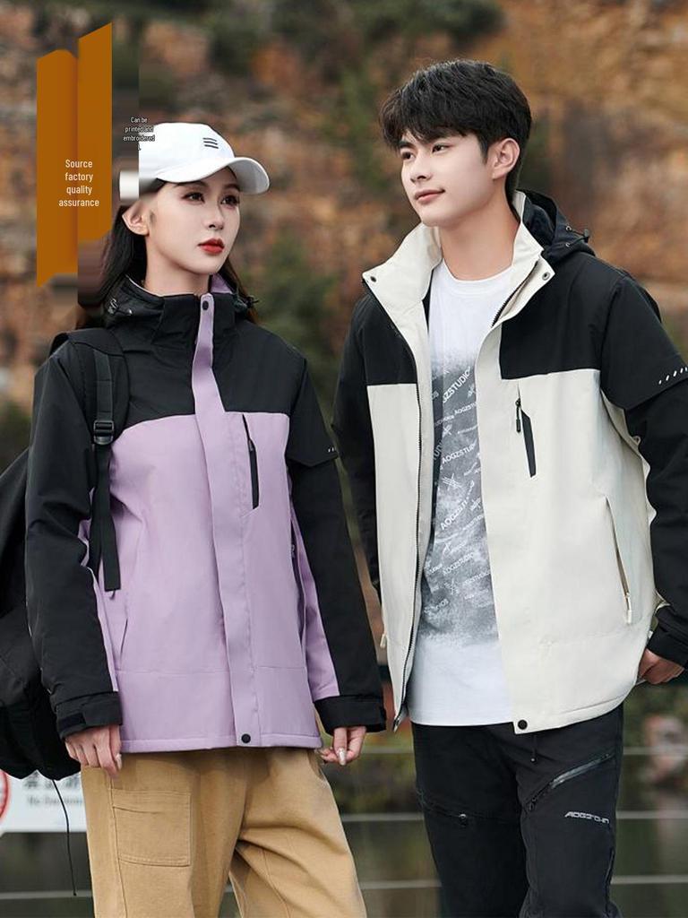 Thickened Fleece-Lined Storm Jacket: Windproof, Warm, Couple Style, Customizable Logo for Outdoor Workwear.