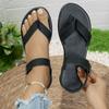 European and American foreign trade new flat bottom toe buckle large size sandals women's retro lightweight solid color beach cool slippers