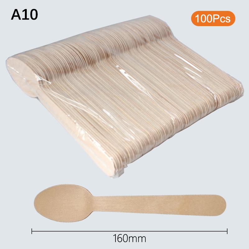 100Pcs Disposable Wooden Cutlery Set with Spoon Fork Knife for Party Ice Cream Yogurt Dessert High-Quality Tableware Pack