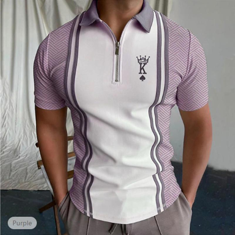 Casual Lapel T-shirt Young Men's Fashion Zipper T-shirt Short Sleeve T-shirt Men's 3D Simple Boutique Men's Clothing Print T Shirt