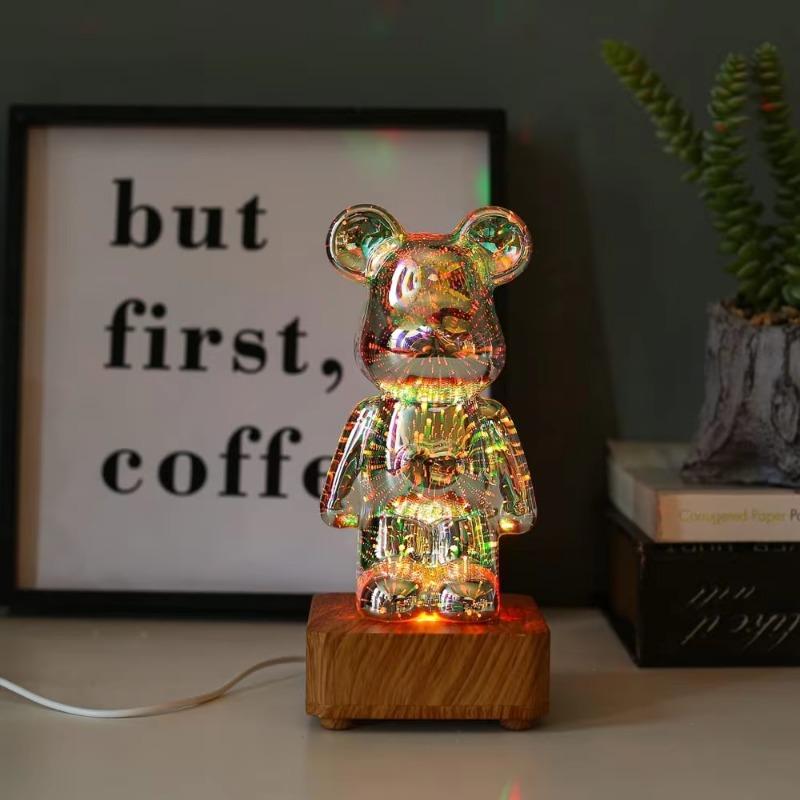 Aesthetic Bear Figure 3D Firework Projector Statue Color Changeable Bear Figurine Sculpture Bedroom Decoration Desk Accessories