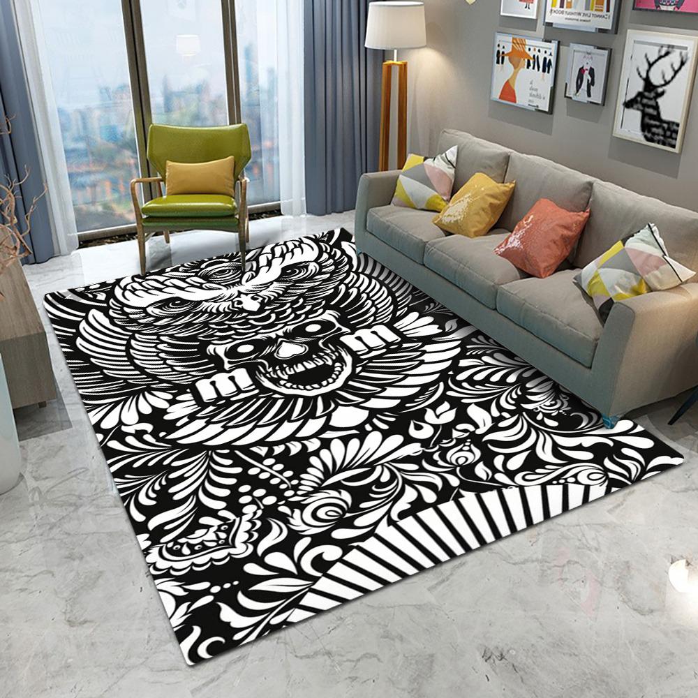 Retro Decorative Pattern Skull Carpet Living Room Sofa Bedroom Study Kitchen Entrance Door Mat Non-slip Playing Cards Decor Rug