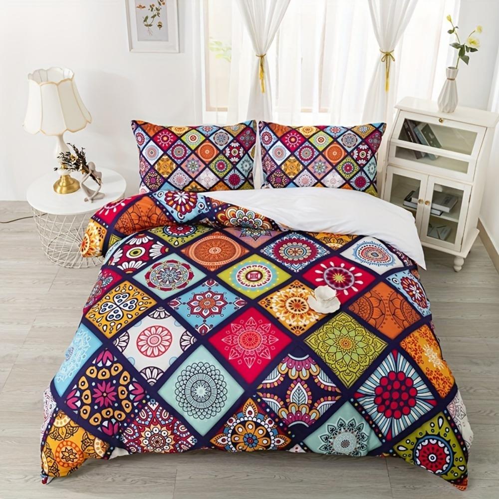 

3pcs Bedding Set Colored Bohemian Style Print Cozy Duvet Cover Set King Queen Twin Single Size Birthday Gift Adult Bedroom Decor EU Single 135x200cm