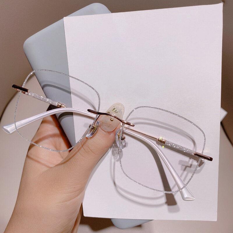 

Anti Blue Light Glasses Women Myopia Glasses Eyeglasses Computer Glasses With Diopters 0 To -4.0 Shiny Rimless Frame Glasses -3.0