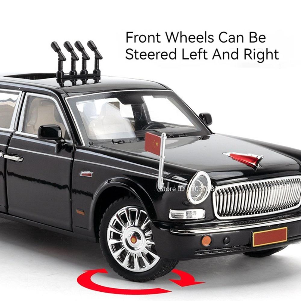 1:24 HONGQI 70TH H9 Miniature Model Toy Cars Alloy Diecast Sound Light Doors Opened Pull Back Simulation Car Toys for Kids Gifts