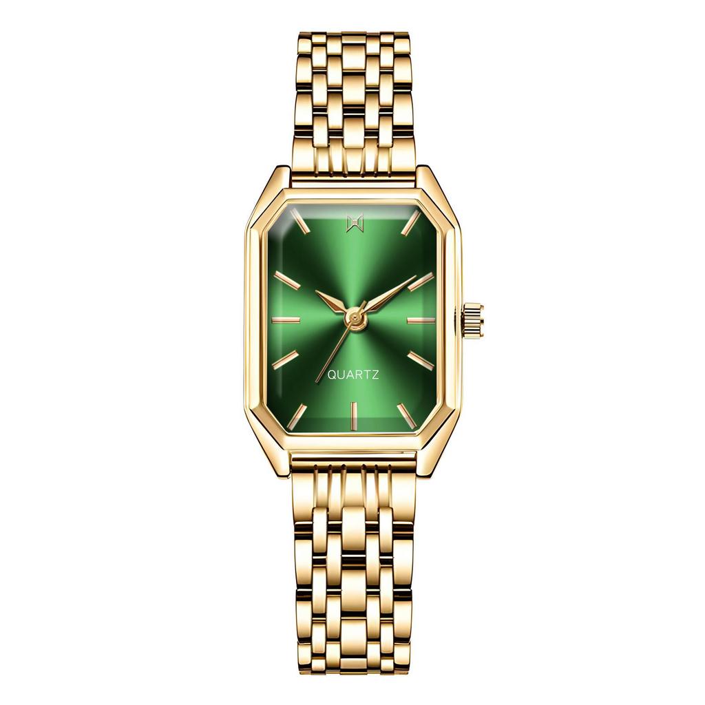 Damen High-End Pfauengrün Rechteckige Stahlbanduhr