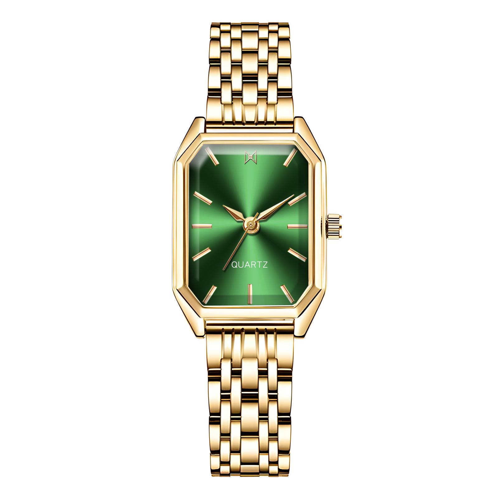 

Женские часы высокого класса с прямоугольным стальным браслетом цвета павлиньего зеленого зелёный/золотой