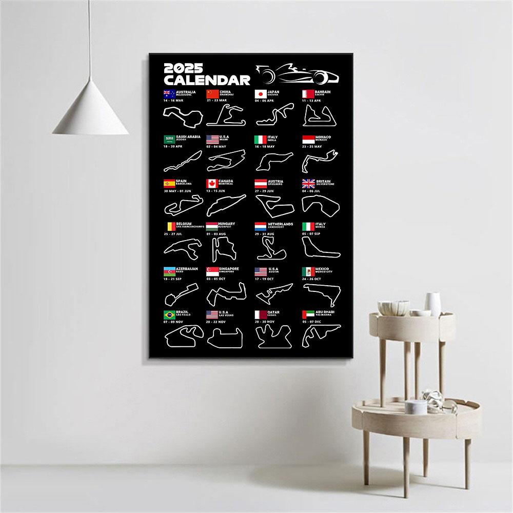 2025 F1 World Racing Track Posters Print Canvas Wall Art Sports Car Grand Prix Schedule Painting for Car Lovers Bedroom Decor