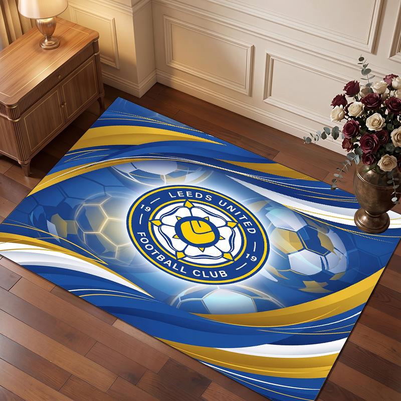 Leeds United Voetbal Print Kristalfluweel Tapijt, Comfortabel Waterabsorberend Antislip Binnen Vloerkleed